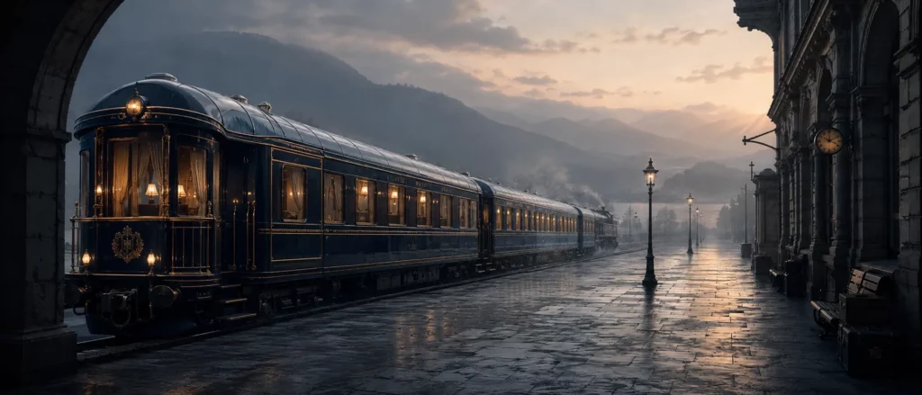 Quai désert à l’aube avec train ancien dans la brume